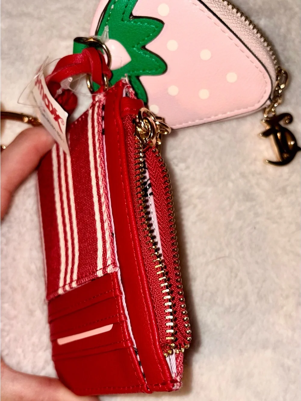 Juicy Couture Paradise Mini Stripe Wallet & Strawberry Coin Pouch NEW w Tags!